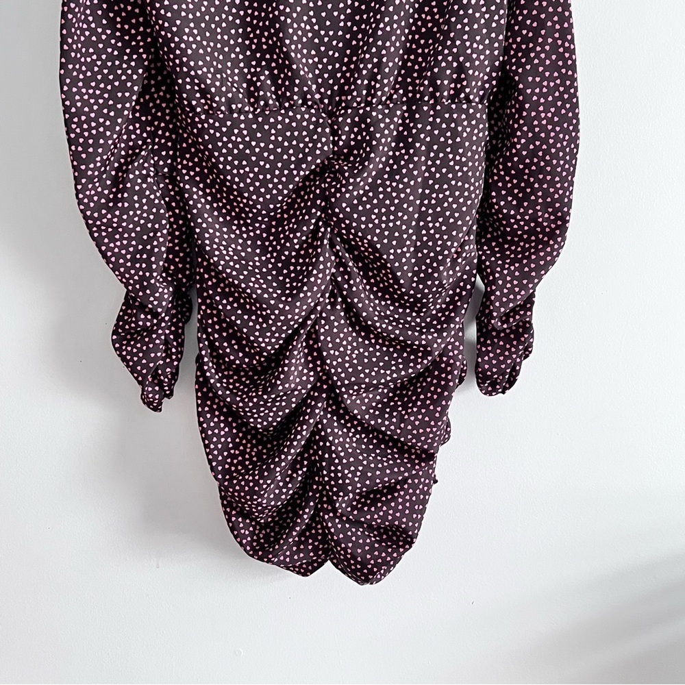 ZARA Ruched Pink Hearts All Over Print Long Sleeve Mini Dress Valentine - Picture 13 of 15